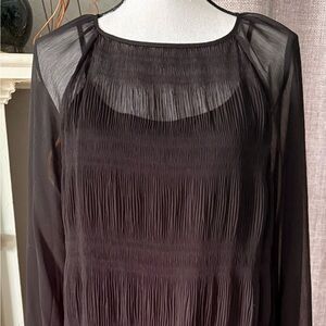 NWY Mango Sheer Black Pleated Dress with Slip, size Medium